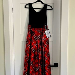 Red and black plaid holiday party dress